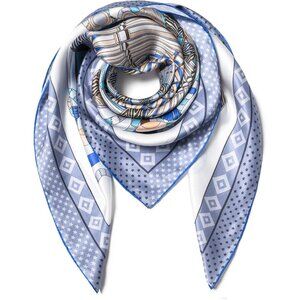 Mulberry Silk Blue-4 Scarf 43 Inch Large Square Shawl Womens Oversized Headband